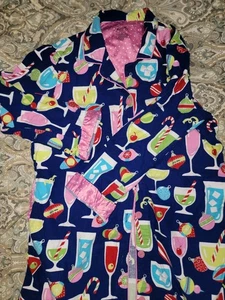 Nick and Nora Pijama XL Camisa de Noche Botón Frontal Franela Copas de Cóctel - Imagen 1 de 10