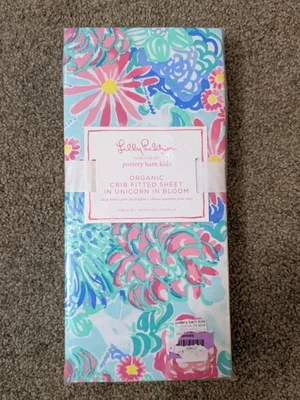 NEW Pottery Barn Kids Lilly Pulitzer Unicorns in Bloom Organic Crib Fitted Sheet - Image 1 of 4