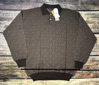 Metropolitan View for Bloomingdales Sweater Mens XL Virgin Wool Geometric Polo - Image 1 of 4