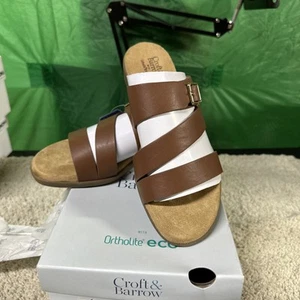 Croft Barrow Women Sandal Size 8w Laylah Brown Ortholite Eco Slip On Comfort New - Picture 1 of 6