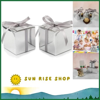 100pcs High-Quality Metallic Silver Favor Boxes - Elegant 3x3x3 Inch Design - Image 1 of 4