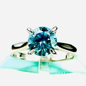1Carat Vivid Ocean Blue Moissanite Solitaire Engagement Ring 925 Sterling Silver - Picture 1 of 6