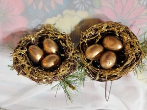 ZWEI neu ohne Etikett Pottery Barn? Gold Vogelnest Ornamente braun Wald mit Draht - Bild 1 von 6
