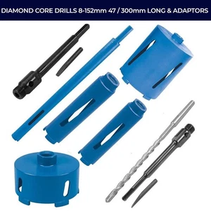 DIAMOND CORE DRILLS 8-152mm 47 / 300mm LONG & ADAPTORS / HOLESAW CUTTER BIT - Picture 1 of 32