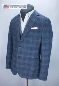 Reiss Chay Checked Slim Fit Blazer Men Jacket Blue Size 40 Wool Blend Sport Coat - Picture 1 of 24