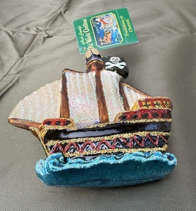 Old World Christmas Blown Glass Ornament Pirate Ship Sailing Boat Nautical - Picture 1 of 5