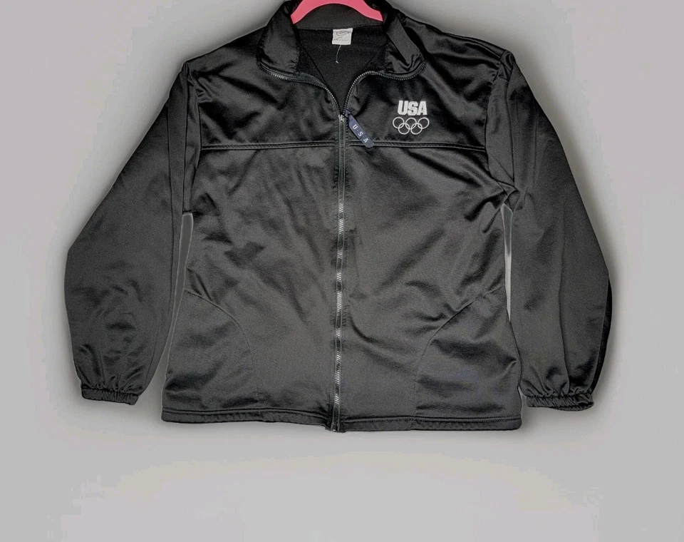 Vintage Black USA Olympic Committee 1984 Los Angeles Track Jacket Sz XL Athletic - Image 1 of 4