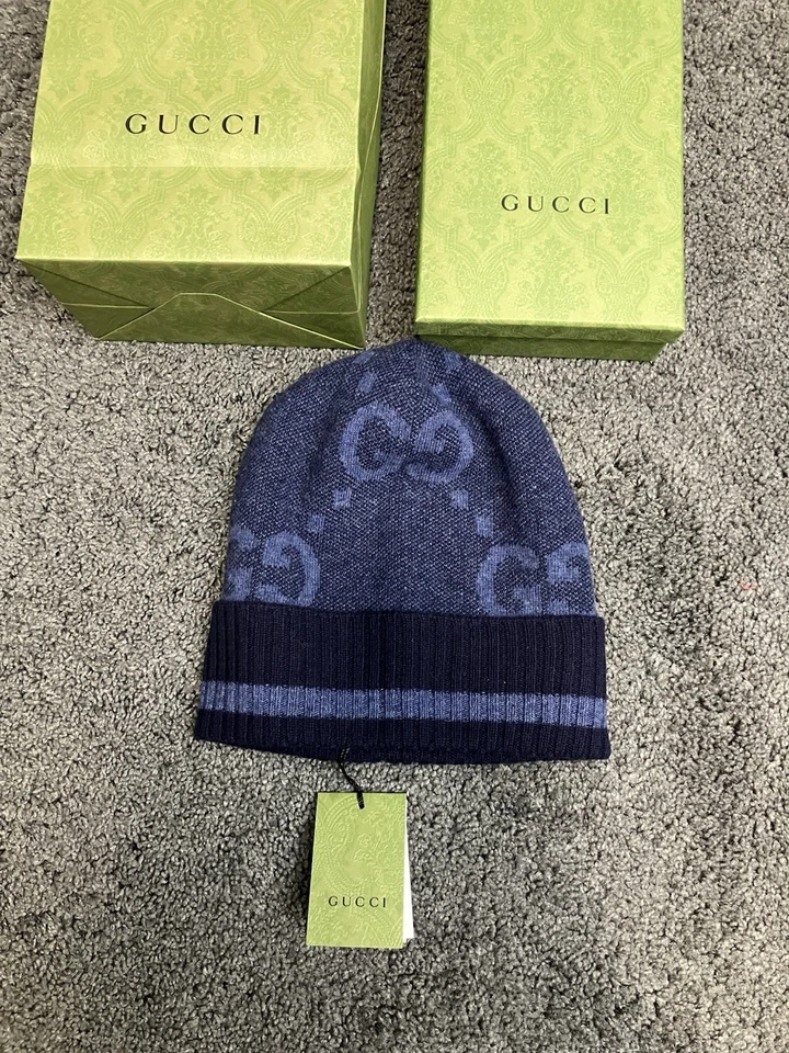 Gucci GG Cashmere Embroidered Beanie Hat Medium 6768274GABX-4469-M RRP £355 - Image 1 of 4