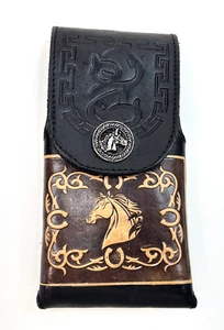 ~Funda de teléfono con lazo para cinturón cabeza de caballo tooled funda de teléfono de cuero negro con lazo para cinturón - Imagen 1 de 11