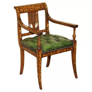 FINE IMPORTANT RESTORED ANTIQUE DUTCH MARQUETRY CHESTERFIELD LEATHER DESK CHAIR - Picture 1 of 24