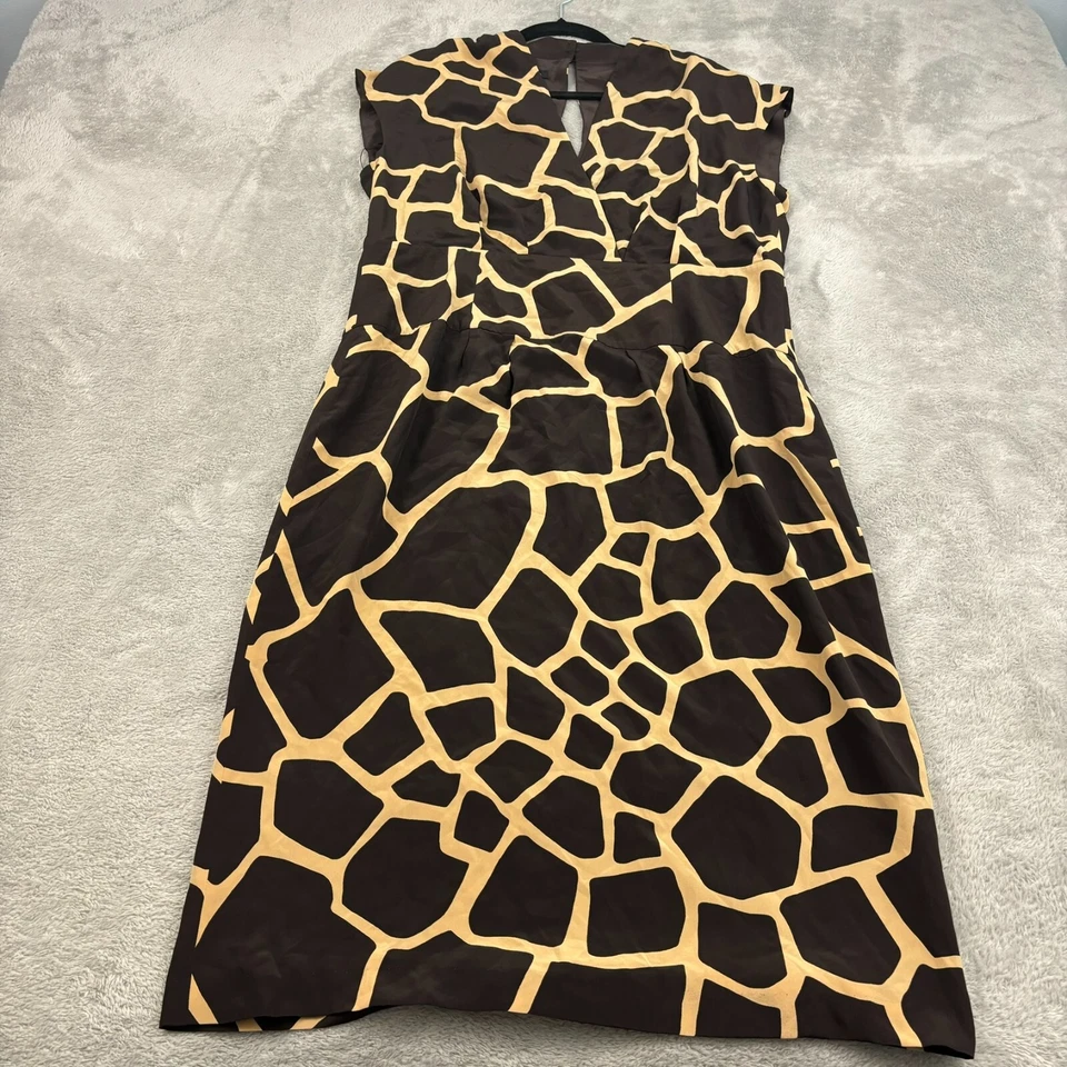 Vestido recto midi envolvente imitación seda Escada para mujer 42/12 marrón estampado jirafa cápsula Foto 1 de 4