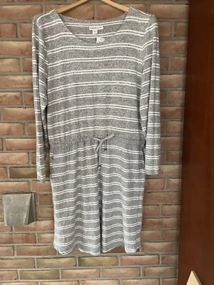 Nuevo con etiquetas Vestido Coldwater Creek Manga Larga Gris/Blanco Rayas Talla XL Cordón $89 Foto 1 de 4