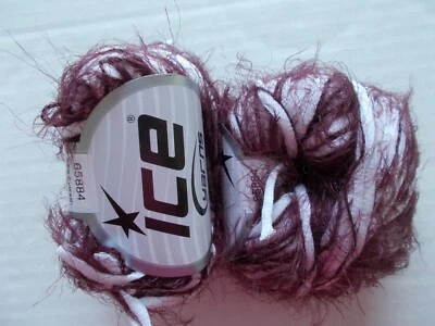 Ice Yarns Eyelash cotton blend yarn, White/Burgundy, lot of 2 (66 yds ea) - Image 1 of 2
