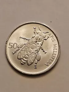 1992 SLOVENIA 50 STOTINOV WORLD COIN KM3 HONEY BEE ALMOST-UNC SCARCE FREE SHIP - Picture 1 of 2