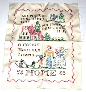 Vintage Handmade Cross Stitch Family Dog Cat Home Embroidery CR1 - Picture 1 of 8