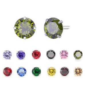 EARRINGS SOLID SILVER WOMENS GENUINE 925 STERLING SILVER CUBIC ZIRCONIA STUD - Picture 1 of 34