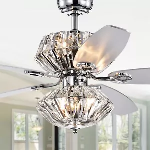 Toshevo RC Chrome Dual-lamp 52-inch Lighted Ceiling Fan w/ Crystal Shades and - Picture 1 of 6