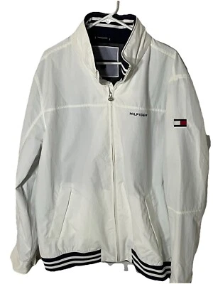 Chaqueta Tommy Hilfiger Para Hombre XXL 90s Y2K Spellout Con Capucha Vela Blanca Cortavientos Foto 1 de 4