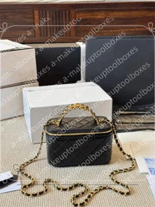 Diamond Lattice Quilted Lambskin Vanity Case Chains Top Handle Shoulder Bag B6 - Picture 1 of 14