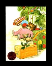 VINTAGE Teddy Bear -  WALLACE TRIPP - Small Christmas Greeting Card W/ TRACKING