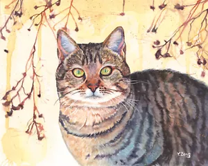 Giclée Kunstdruck Gouache Gemälde Katze #2, Tier 8"×10" - Bild 1 von 2