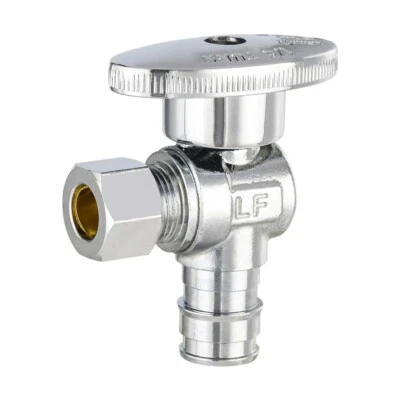 EFIELD 1/2" Pex-A Expansion ×3/8" OD Compr. Angle Stop Valve 1/4 Turn Lead Free