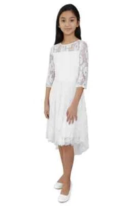 Blush US ANGELS White Illusion Flower Girl Lace 3/4 Sleeve High/Low Dress 14 NEW - Picture 1 of 2
