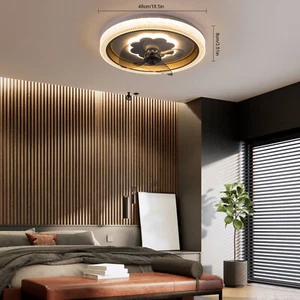 Low Profile LED Ceiling Fan Light 6 Speed Flush Mount Fanlight Bedroom Remote US - Picture 1 of 23