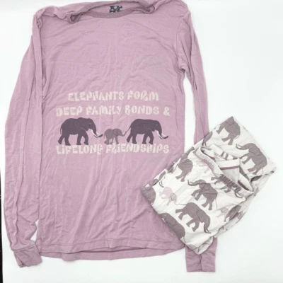 Kickee Pants Purple Elephant Print Long Sleeve Pants Pajama Set - Kids US 12 - Image 1 of 4