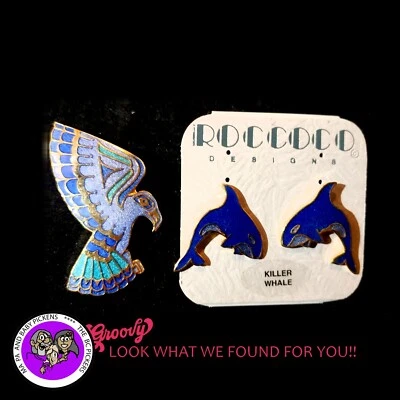 Pendientes Ballena Haida Primera Nación - Pin Águila Esmalte Azul Cloisonne Foto 1 de 4