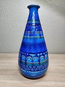 Jarrón azul vintage Flavia Montelupo Bitossi Aldo Londi Rimini de 12" hecho en Italia - Imagen 1 de 24