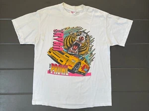 Vintage 90s Nascar Ernie Irvan T-Shirt SIZE L Tiger On The Prowl Neon Print RARE - Picture 1 of 12