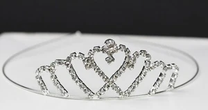 Bling Bling Tiara Hearts Communion Quinceanera Headband Princess Crown Corona - Picture 1 of 5