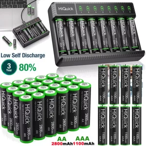 AAA AA Rechargeable Batteries 1100 2800mAh 1.2V Ni-MH / 8 Slots LCD Charger Lot - Picture 1 of 54