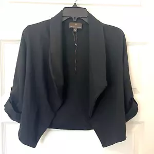 Fenn Wright Fenn Size Small Black Faux Roll Tab Sleeve Open Front Jacket Blazer - Picture 1 of 6