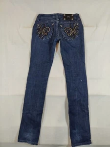 Miss Me Jeans Women's 25 Straight Studded Fleur De Lis Dark Wash Denim Blue - Picture 1 of 11