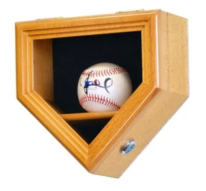 1 Baseball Ball Display Case Oak Wood MLB Autograph AAA Rack Holder Wall Cabinet - Picture 1 of 15
