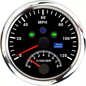 85mm Car Motorcycle GPS Speedometer Odometer 0-120MPH with Tachometer 0-8000 RPM - Picture 1 of 7