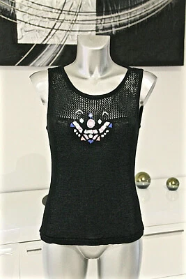  joli tee shirt débardeur noir déco perles FUEGO taille L EXCELLENT ÉTAT - Photo 1/3