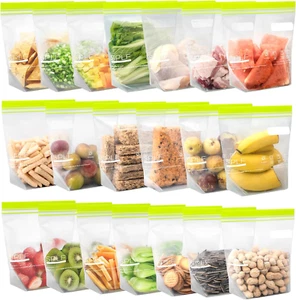 20 Pack Reusable Sandwich Bags Dishwasher Microwave Safe, BPA Free Extra Thick L - Picture 1 of 12