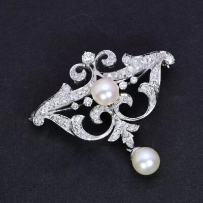 Teardrop Pearl With 4.30CT Simulated Sapphire Fancy Wedding Brooch Pin For Women - Image 1 of 4
