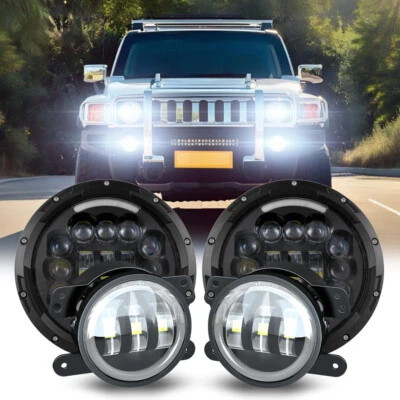 For Hummer H3 2006-2010 H3T DOT 7 inch Round LED Headlights & 4" Fog Light - Image 1 of 4
