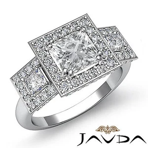 Anillo de compromiso de diamantes talla princesa doble punta halo de 3 piedras GIA F VS2 3,15 quilates - Imagen 1 de 6