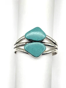 Vintage schweres Sterlingsilber Türkis Armreif Armband zwei Steine Navajo Joe Piaso Jr. - Bild 1 von 17