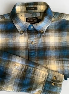 PENDLETON Flanell Herren MASON Hemd 100% Baumwolle blau kariert Größe M TOP! - Bild 1 von 6