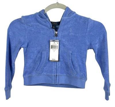 NWT Polo Ralph Lauren Unisex Size 5 Terry Cloth Hoodie  Full Zip Blue Gift Idea - Image 1 of 4