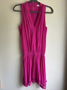 Ramy Brook Kleid Small Rosa Seide Drop Waist V-Ausschnitt Trägerlos 049 - Bild 1 von 6