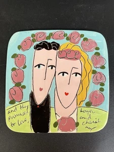 Silvestri Art Pottery Plaque Trivet 9.5”  Tile Wedding Gift Love Honor Cherish - Picture 1 of 5