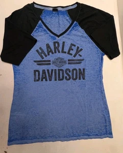 T-shirt Harley-Davidson donna XL logo manica corta blu nero NO ETICHETTA LEGGI  - Foto 1 di 11
