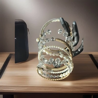 Pulsera con memoria de latón Silpada KR Swarovski plata y cristal perlas de imitación 7-7,5 L9 Foto 1 de 4